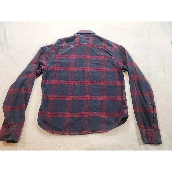 Hollister Mens Flannel Button Shirt Size L Large Red Blue‎ Plaid Long Sleeve - Picture 7 of 7